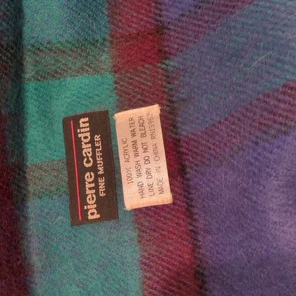 Pierre Cardin Blue Green Red Checkered Scarf Acrylic Soft Warm Vintage - Picture 2 of 5
